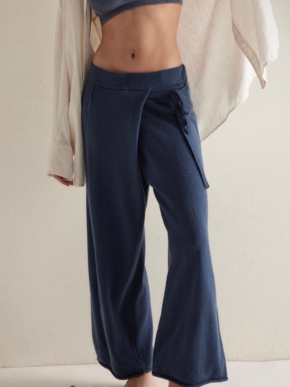Free People Slate Blue Wide-Leg Wrap Pants